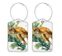 2Pcs Luggage Tag for Suitcases, Ocean Sea Turtle with Seaweed Baggage Identifier with Privacy Flap, Name ID Card and Metal Loop for Women Men