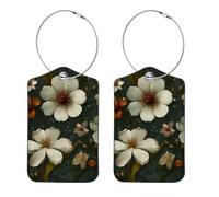 2Pcs Luggage Tag for Suitcases, White Flower Seamless Pattern Baggage Identifier with Privacy Flap, Name ID Card and Metal Loop for Women Men