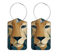 2Pcs Luggage Tags, Cheetah Face on Exotic Leaves Suitcases Tags Identifiers with Name ID Card and Privacy Cover for Women Kids Girls Baggage
