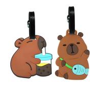 2PCS Luggage Tags, Cute Capybara Suitcase Tags, Silicone Secure Suitcase Labels for Travel Perfect to Quickly Spot, Baggage Labels Suitcases Name ID Cards Travel Accessories for Kids Boys Girls