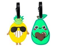 2PCS Luggage Tags,Cute Pineapple Avocado Suitcase Tags, Silicone Secure Suitcase Labels for Travel Perfect to Quickly Spot,Baggage Label Suitcases Name ID Cards Travel Accessories for Kids Boys Girls