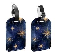 2Pcs Luggage Tags for Suitcases, Abstract Gold Star Pattern PU Leather Travel Tags Name ID Labels Privacy Protection for Travel Essentials Bag Baggage