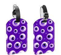 2Pcs Luggage Tags for Suitcases, Creepy Cute Halloween Eyeballs Pattern PU Leather Travel Tags Name ID Labels Privacy Protection for Travel Essentials Bag Baggage