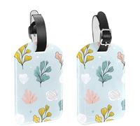 2Pcs Luggage Tags for Suitcases, Cute Seaweed and Pastel Shells Pattern PU Leather Travel Tags Name ID Labels Privacy Protection for Travel Essentials Bag Baggage