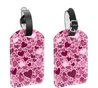 2Pcs Luggage Tags for Suitcases, Seamless Heart Leopard Print Pink Tones PU Leather Travel Tags Name ID Labels Privacy Protection for Travel Essentials Bag Baggage
