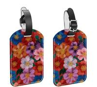 2Pcs Luggage Tags for Suitcases, Seamless Little Flower Floral PU Leather Travel Tags Name ID Labels Privacy Protection for Travel Essentials Bag Baggage