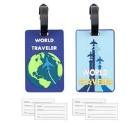 2PCS Luggage Tags for Travel Suitcase, World Travel Plane Name Tags Silicone Labels Tag Suitcase ID Tag Travel Baggage Identity ID Labels Handbag Tag Label for Women Men