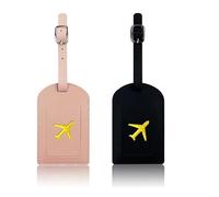 2pcs Luggage Tags, PU Leather Baggage Address Labels Suitcase Tags with Name ID Card & Adjustable Strap for Luggage Suitcases Wedding Gift Travelling