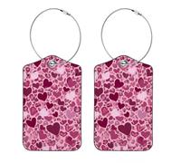 2Pcs Luggage Tags, Seamless Heart Leopard Print Pink Tones Suitcases Tags Identifiers with Name ID Card and Privacy Cover for Women Kids Girls Baggage