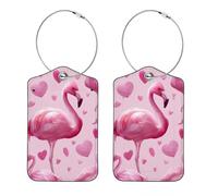 2Pcs Luggage Tags, Tropical Pink Flamingos and Hearts Suitcases Tags Identifiers with Name ID Card and Privacy Cover for Women Kids Girls Baggage