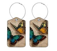2Pcs Luggage Tags, Vintage-Style Beautiful Butterflies Suitcases Tags Identifiers with Name ID Card and Privacy Cover for Women Kids Girls Baggage