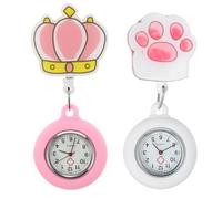 2pcs Luminous Clip-on Quartz Pocket Watches for Nurses and Doctors, White Fob Watches with Glow-in-the-Dark Feature, Simple Style Suitable for Healthcare Professionals