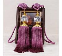 2PCS Luxury Curtain Holdbacks Rope Tie Backs Tassel Tiebacks Beaded Ball Decor Pair Vintage Curtain Holdbacks Handmade Braided Rope Decorative for Home&Office Window Drapery Decoration(Dark Purple)