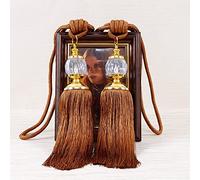 2PCS Luxury Curtain Holdbacks Rope Tie Backs Tassel Tiebacks Beaded Ball Decor Pair Vintage Curtain Holdbacks Handmade Braided Rope Decorative for Home&Office Window Drapery Decoration(Coffee)