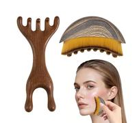 2pcs Lymphatic Contour Face Brush,Dry Brushing Face Brush With Sandalwood Deer Antlers Comb,Contour Face Brush For Face,Chin & Jawline Sculpting,Portable Facial Tool,Reduce Puffiness