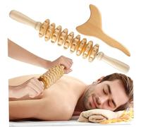 2PCS Lymphatic Drainage Tool, Natural Wood Massage Tools, Reusable Smooth Body Gua Sha Tool ＆ 9-Wheels Wooden Massage Roller for Legs, Back, Neck, Arms