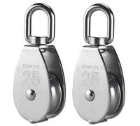 2Pcs M25 Single Pulley Block 304 Stainless Steel Swivel Cable Pulleys for Lifting/Hanging, Heavy Duty Rope Single Wheel Kit, Max-Load 150kg/330lbs