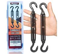 2PCS M8 Premium Stainless Steel Hook & Hook Turnbuckle, Black Turnbuckle for Wire Rope Tension, Shade Sail Hardware, Sun Shade Tent Installation