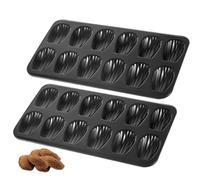 2Pcs Madeleine Pan 12 Cavity Shells Shape Baking Molds Non-Stick Cookie Cake Scone Pan Whoopie Pie Tray for Oven Black