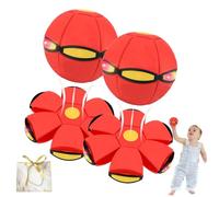 2pcs Magic Ball, Children's Magic Bouncing Ball with 6 LED Lights, Switchable Bouncy Ball and Flying Saucer, 2-in-1 Transforming Toy for Parent-Child Interaction, Indoor Outdoor Active Play (1, Red)