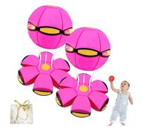2pcs Magic Ball, Children's Magic Bouncing Ball with 6 LED Lights, Switchable Bouncy Ball and Flying Saucer, 2-in-1 Transforming Toy for Parent-Child Interaction, Indoor Outdoor Active Play (2, Pink)