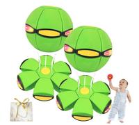 2pcs Magic Ball, Children's Magic Bouncing Ball with 6 LED Lights, Switchable Bouncy Ball and Flying Saucer, 2-in-1 Transforming Toy for Parent-Child Interaction, Indoor Outdoor Active Play (2, Green)