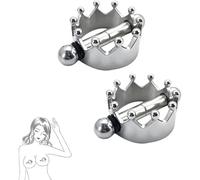 2PCs Magnetic Crown Nipple Clamps, Nipple Rings Non Piercing for Daily Wearing Nipple Jewelry Surgical Steel Nipple Clips Sexual Pleasure (Silver)