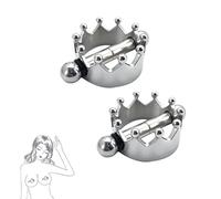 2PCs Magnetic Crown Nipple Clamps, Nipple Rings Non Piercing for Daily Wearing Nipple Jewelry Surgical Steel Nipple Clips Sexual Pleasure (Silver)