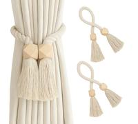 2Pcs Magnetic Curtain Tie Backs - Modern Simple Style 22.83" Long Braided Rope Holdbacks with Strong Magnets - Suitable for Thin or Thick Curtains in, Decorative Pearl Ball and Rope Curtain Tiebacks