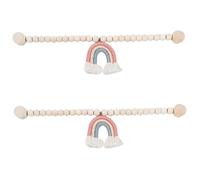 2PCS Magnetic Curtain Tiebacks with Wooden Beads and Rainbow Tassel, Decorative No Drill Curtain Holdbacks for Bedroom, Nursery, Living Room & Farmhouse Drapery