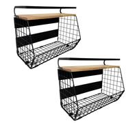 2Pcs Magnetic Fruit & Vegetable Storage Bins with Wood Lid & Hooks - Large