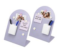 2Pcs Magnetic Message Boards, 11 Inch Desktop Bulletin Board Memo Pad with 2 Pencil Holders and Flower Magnets, Metal Notice Memo Board for Notes, Photos and Reminders, Desk Organiser for Home Office
