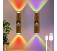 2PCS Magnetic Smart Motion Sensor RGB Mood Light, LED Cabinet Lights Motion Sensor Ambient Light with Colorful Gradient, RGB Gradient Rechargeable Wall Sconces for Bedroom, Hallway, Party (Wood)