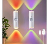 2PCS Magnetic Smart Motion Sensor RGB Mood Light, LED Cabinet Lights Motion Sensor Ambient Light with Colorful Gradient, RGB Gradient Rechargeable Wall Sconces for Bedroom, Hallway, Party (White)