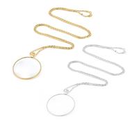2PCS Magnifying Glass Necklace, Monocle Pocket Magnifying Glass for Reading, Jewelry Magnifier Monocle Costume, Wearable Magnifying Glasses Pendant Eyepiece with Long Chain - Silver & Gold