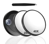 2PCS Magnifying Mirror with Suction Cups and Tweezer Set, 40x & 20x Travel Magnifying Mirror for Makeup, Cosmetic Mirroring with Strong Magnification for Precise Makeup and Eyebrow Plucking 9 cm
