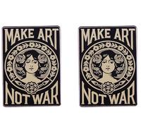 2Pcs MAKE ART NOT WAR Bronze Metal Pins, Against War Pins, Anti-War Peace Art Pins Bags Clothes Hats Accessories, Metal, no gemstone
