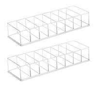 2Pcs Make Up Organizer Cosmetic Lipstick Storage Organiser Clear Nail Polish Container Makeup Holder Display Transparent Dressing Table Box 8 Grids Beauty Case for Bathroom Bedroom (7.5 * 2.7cm/Grid)