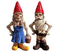 2PCS Male and Female Skeleton Gnome Couple Garden Gnomes Statue Zombie Gnome Sculptures Resin Dwarf Figurines for Indoor Home Ornaments Outdoor Patio Yard Lawn Porch Decor
