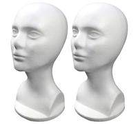 2Pcs Mannequin Head Female Hair Mannequin Head White Foam Head Model Hat Masks Glasses Hat Wig Show Display Manikin Head for Home, Salon, Shop,Hair Mannequin Head