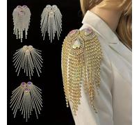 2Pcs Manual Flower Rhinestones Bead Diamond Punk Wind Coat Suit Brooch Tassel Badge Epaulets Shoulder Patches