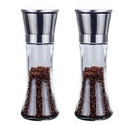 2PCS Manual Pepper Grinders Salt Grinder Mill Sets Adjustable Coarseness Stainless Steel Lid Easy to Refill Premium 304 Top Clear Glass Body Non Corrosive Ceramic Blades for Chef BBQ Party Lunch Home