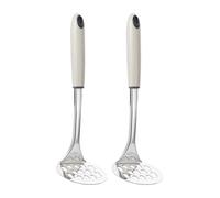 2pcs Manual Potato Masher Long Handle PP Stainless Steel for Cooking | Hanging Hole, Non-Slip Grip, Evenly Curved Openings, Safe for Cookware, Suitable for Soft Fruits and Food