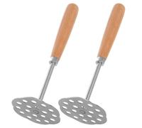 2pcs Manual Potato Masher, Stainless Steel Avocado Ricer with Wooden Handle | Non-slip Ergonomic Grip, Bend Resistant Grid, Compact Storage for Pumpkins, Vegetables and Food Preparation