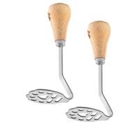 2Pcs Manual Potato Masher Stainless Steel with Wooden Handle for Kitchen | Comfortable to Hold, Large Pressing Surface, Supports Bananas and Pumpkin, for Home Cooks Meal Preparation