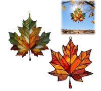 2PCS Maple Leaf,Maple Leaf A-crylic Pendant Set Of 2,Fall Leaves Wall Decor,Stained Glass Window Hangings,Brightly Colored,Home Decor,Autumn Harvest Decorations,10x8.5cm,(Green+Orange)