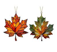 2PCS Maple Stained Glass Window Hanging, Acrylic Maple Leaf Ornament, Fall Decorations Window Hanging for Fall Thanksgiving Festival Party