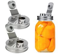 2PCS Mason Jar Lids with Flip Cap Pour Spout - Stainless Steel Reusable Regular Mouth Mason Jar Lids Only, Leak-Proof Airtight Canning Lids for Drinks, Juice, Dressing & Home Brewing