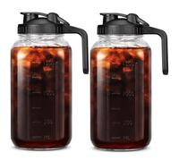 2PCS Mason Jar Pitcher, 64oz Leak Proof Glass Juice Pitcher with Lid & Spout, Wide Mouth Cold Brew Mason Jar for Liquids, Ice Tea, Juices, Cold Brew Coffee, Breast Milk