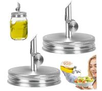 2Pcs Mason Jar Pour Spout Lid Stainless Steel Mason Jar Lids Regular Mouth with Automatic Opening & Closing Cap for Olive Oil, Vinegar, Soy Sauce & More, Lids, Regular Mout